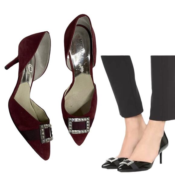 Michael Kors Shirley Crystal Embellished Pumps d'Orsay Dark Red Size 8M - Picture 2 of 10